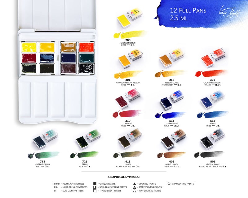 White Nights Professional Watercolor Set â€“ 12 Full Pans of Extra Fine Artist-Grade Pigments, Vibrant Lightfast Colors, Portable Durable Plastic Box by Nevskaya Palitra - Image 5